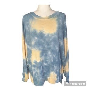 Found Blue and Yellow Tie Dyed Crew Neck Comfort Sweatshirt Sz Loose Fit M
